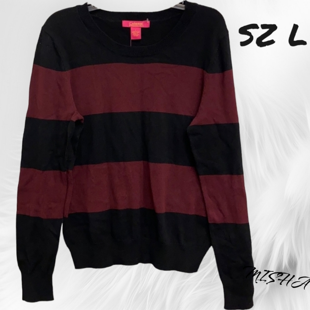 Catherine Malandrino Burgundy/Black Striped Sweater L NWT